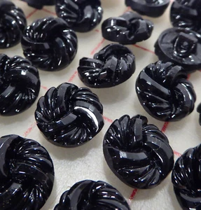 12 Black Czech Pressed Glass Shank Buttons Spiral Facet Design 9/16" 14mm #464 - Picture 1 of 4