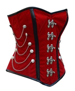 Overbust Goth Style Red Velvet Corset Chains Style Goth Red Velvet Corset - Picture 1 of 4