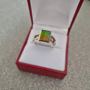 Canadian Ammolite & Gemstone ring in Platinum over Sterling silver O - Picture 1 of 4