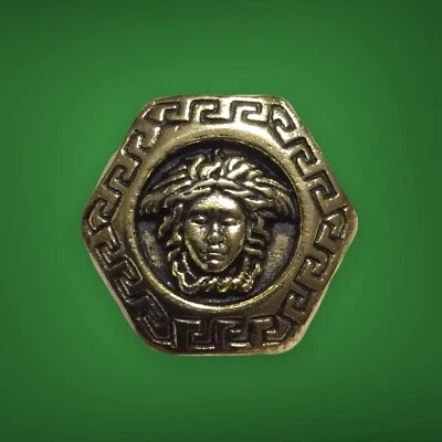 One (1) Gold Tone Hexagonal Metal Button Greek Mythology Medusa Snake Head - Image 1 of 3