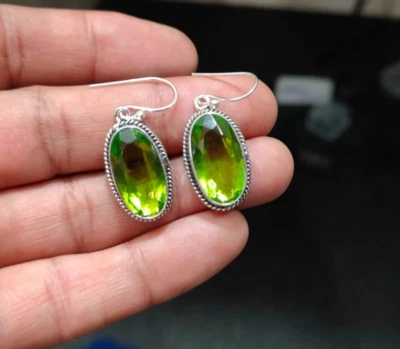 Peridot 宝石戒指 手工制作 925 纯银 派对服装 女士耳环 S06 — 第 1/4 张图片