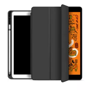 Silicone Soft Rubber Flip Case W/Pen Holder Wake Sensor BLACK for iPad Pro 12.9" - Picture 1 of 9