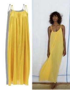 LOUP CHARMANT Vestito Maxi Slip Giallo Cravatta-Cinghie Cotone Voile M Nuovo - Foto 1 di 6