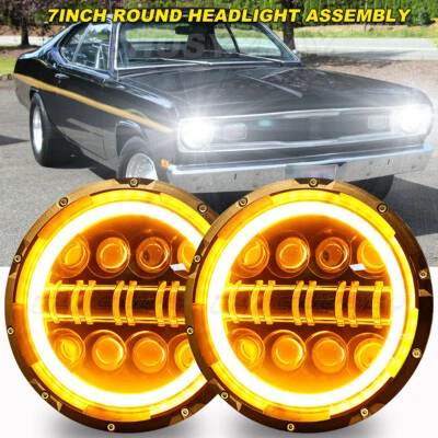 Faros LED redondos alto/bajo Fit Plymouth Duster 340 1970-1975 ámbar halo 7" pulgadas Foto 1 de 4