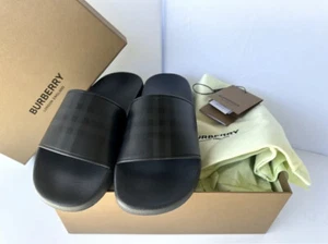 New Burberry Furley Men Solar Slide Slip On Nova Check Plaid Navy Blue 40 7 $395 - Picture 1 of 11