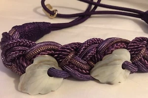 Lee Sands Genuine Purple Fabric Belt M/ L Carved Shell Leaves - Picture 1 of 4