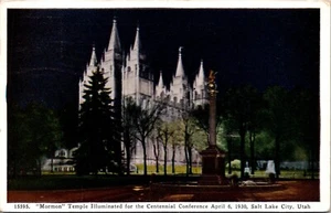 Postal del Templo Mormón Iluminado para la Conferencia del Centenario 1936 - Imagen 1 de 2