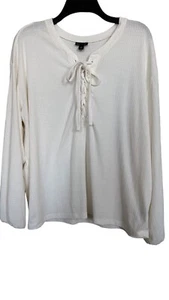 Torrid Women’s Sz 1(1X ) Texture Jersey Lace-Up Drop Shoulder Ivory Color Top - Picture 1 of 6