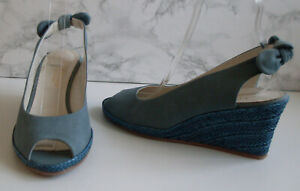 Italian Blue Teal Leather Wedge Heels Sandals Size EU 40 UK 6.5 NEW
