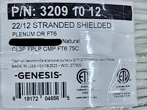 Honeywell Genesis 3209 22/12C Shielded Plenum Control Cable CMP White /50ft - Picture 1 of 8