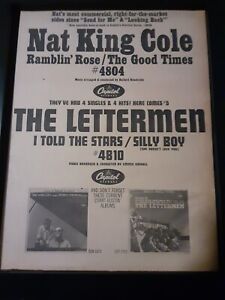 Nat King Cole/The Lettermen Rare Original Capitol Records Promo Poster Ad Framed
