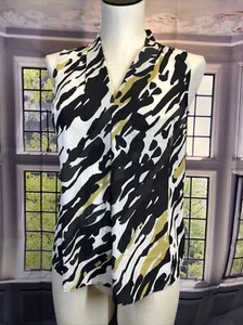 Bar Iii L NWT Musical Gardens Abstract Black Saffron Print Blouse sleeveless - Picture 1 of 10