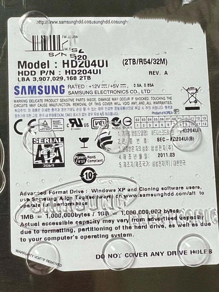 Samsung 2TB,Internal HD,5400RPM,3.5" (HD204UI) HDD-NEW IN ORIGINAL BOX - Image 1 of 4