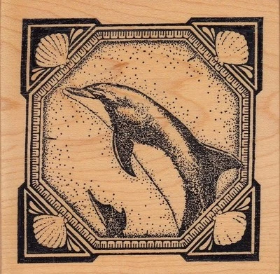 Sello de goma montado en madera Taylored marco marsopa 4 x 3 3/4" envío gratuito Foto 1 de 2