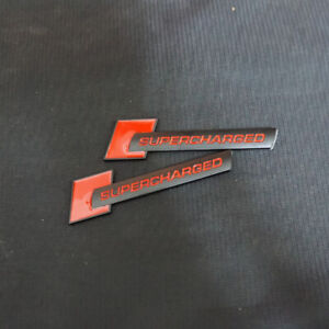 2x Black Matte Red SUPERCHARGED Metal Sticker Badge Decal Emblem 3D Sport Racing