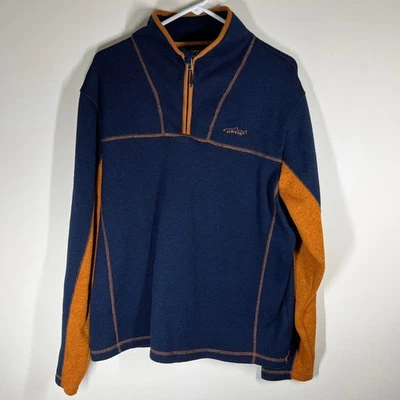 Camisa Pullover Orvis 1/4 Cremallera Para Hombre Grande Azul con Borde Naranja Vellón Informal Cálida Foto 1 de 4