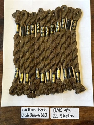 12 DMC 610 DRAB BROWN Cotton Perle #5 Pearl Embroidery Floss 25m/27.3y/5g ea - Image 1 of 2