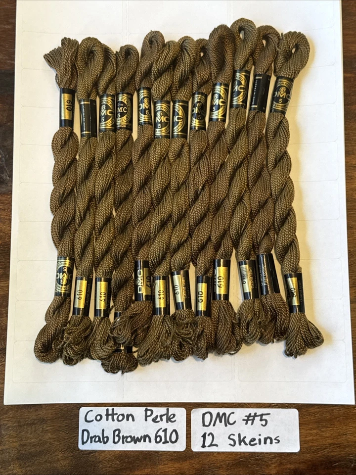 12 DMC 610 DRAB BROWN Cotton Perle #5 Pearl Embroidery Floss 25m/27.3y/5g ea - Image 1 of 2