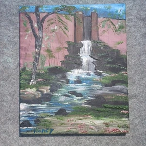 Pintura al óleo original Cascada Naturaleza 9,5" x 11,5" - Firmada - Imagen 1 de 7
