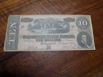 1864 Confederate States of America Ten Dollars - Criswell # T-68 - AU - Image 1 of 2