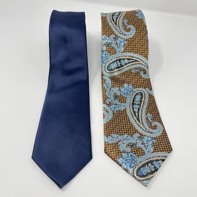 Venturi Uomo Men Ties Brand Q Paisley Print Solid Navy Classic Lot of 2 - Image 1 of 4