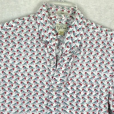 J.Crew Linen Shirt Men XS White Blue Red Bird AOP Preppy Classic Hawaiian Slim - Image 1 of 4