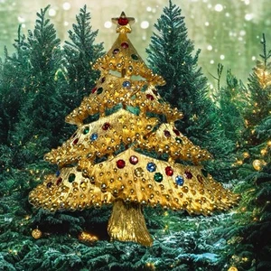 JJ JONETTE RHINESTONE CHRISTMAS TREE BROOCH HOLIDAY NOSTALGIC HEIRLOOM WHIMSICAL - Picture 1 of 8