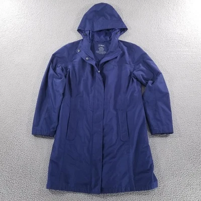 LL Bean Rain Coat Womens Medium Blue Hooded H2OFF Waterproof Jacket Outdoor - Image 1 of 4