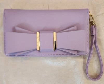 Cartera Betsey Johnson Lila Púrpura Lazo Cremallera con Muñequera *Promoción* *Regreso a Casa* Foto 1 de 4