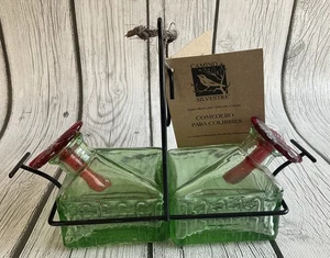 Hummingbird Feeder Par-A-Sol Parasol Bouquet 2 Blown Glass Metal Hanger Green - Picture 1 of 8