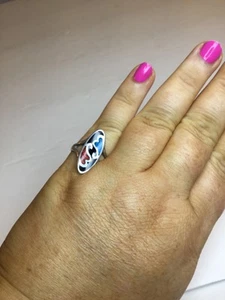 Vintage Southwestern Stil Koralle und Türkis Sterlingsilber Ring, Größe 8 - Bild 1 von 5