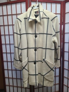 Alorna Women 1 X 1960s VTG blk White Plaid Wool Coat Union USA 42" Chest 34" L - Picture 1 of 16