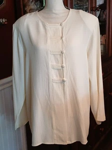 GLORIA LANCE WOMEN'S L BUTTON FRONT BLOUSE TUNIC EGGSHELL LONG SLEEVE BACK TIES - Picture 1 of 7