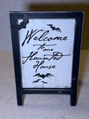Decoración de casa de otoño de Halloween, bienvenido a casa embrujada letrero de pie negro, nuevo sin etiquetas Foto 1 de 4