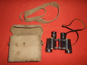BRITISH ARMY : WWII 1941 BINOCULARS PRISMA & WEBBING CASE 1939 WWII - Picture 1 of 12