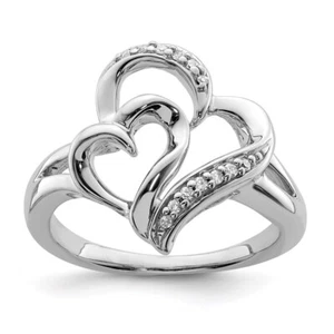Sterling Silver Rhodium Diamond Heart Ring Size 8 - Picture 1 of 4