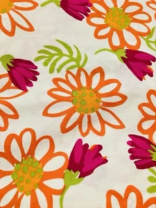 Bright Orange Pink Large Modern Floral Green on White VTG Printmaker Intl 2.6Y - Picture 1 of 3