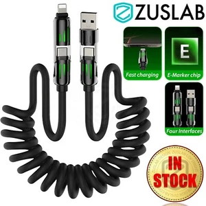 USB A Type C to C Light PD65W 4in 1 Coiled Charging Cable For Samsung Apple Car - Picture 1 of 9