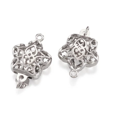 10 Sets Brass Filigree Box Clasps Platinum Tone Jewelry Closure Nickel Free 18mm - Image 1 of 4