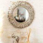 Large Wall Mountable Round Feather Mirror Antique Gold Living Room Bedroom Decor