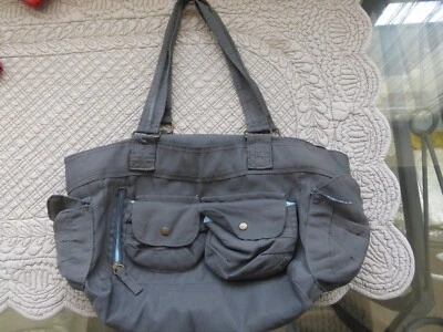 sac gris foncé toile fine multipoches 25x17x17cm anses 23cm tbé - Photo 1/4