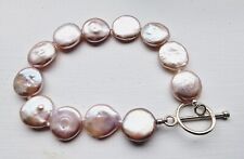 925 Sterling Silver Cultured Freshwater Baroque Coin Pearl Bracelet NEW UK