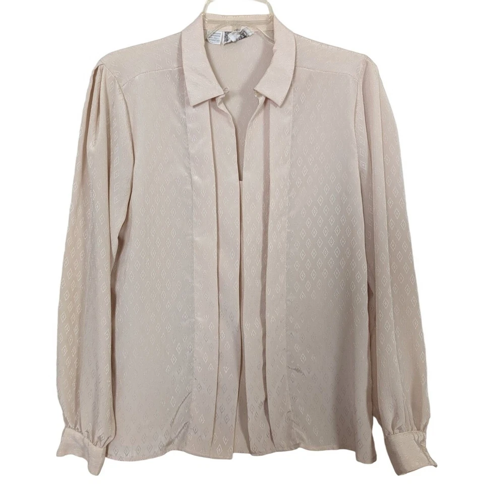 Blusa vintage ANNE KLEIN manga larga poliéster mujer beige talla 8 Foto 1 de 4