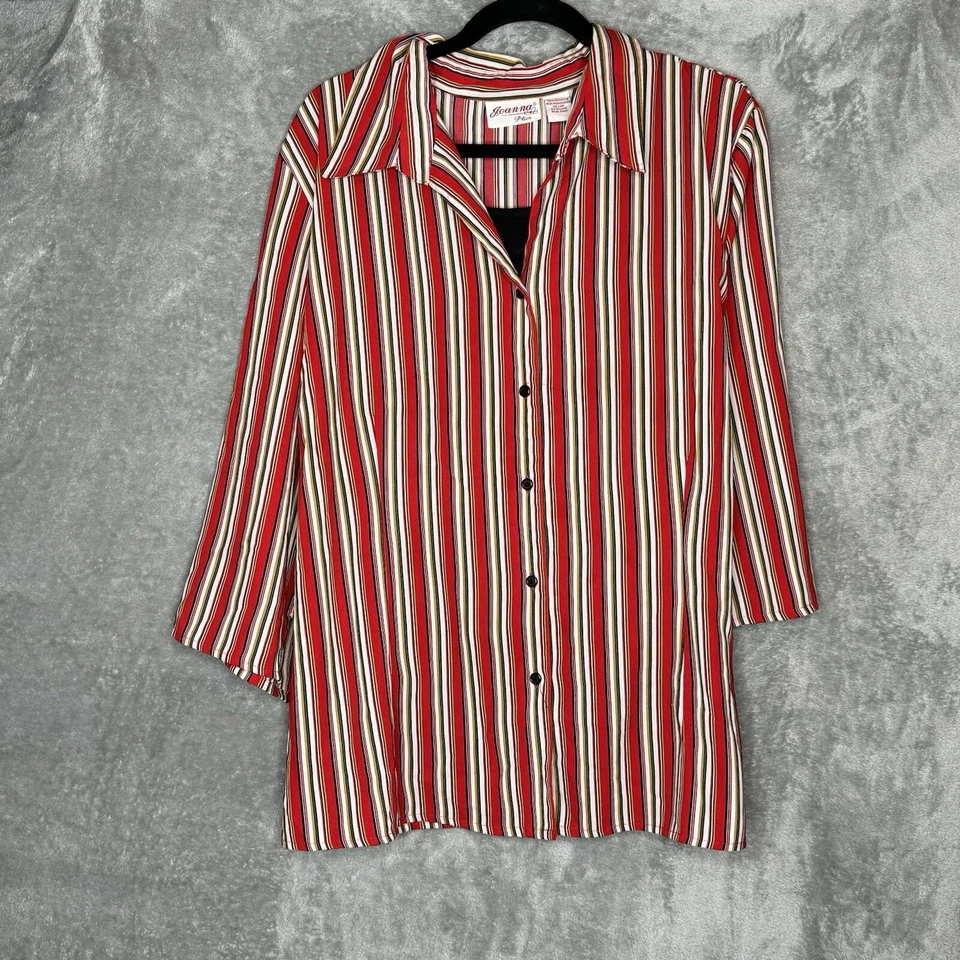 Camisa Top Joanna 3X Roja Rayas Manga 3/4 Cuello en V Abotonada Para Mujer Foto 1 de 4