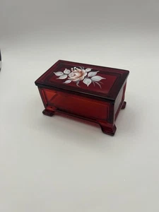 VTG Westmoreland Ruby Red Glass Trinket Jewelry Box Hand painted Artist Signed - Picture 1 of 7