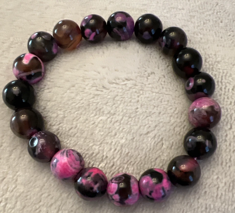 Pulsera elástica con cuentas de vidrio artístico multicolor rosa negro 21 Foto 1 de 1