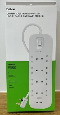 Belkin Connect Surge Protector with Dual USB-C Ports - 8 AC Outlets - New Boxed - Image 1 of 4