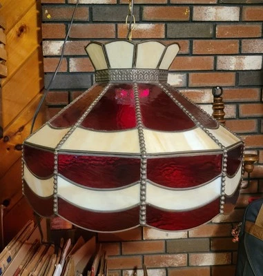 LÁMPARA DE VITRAL DE ESCORIA ROJA MULTICOLOR CON PLOMO Pesada 19" Foto 1 de 4