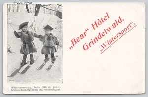 Germany "Bear" Hotel Grindelwald Kids in Furs Skiing Winter Sports Postcard 1907 - Picture 1 of 6