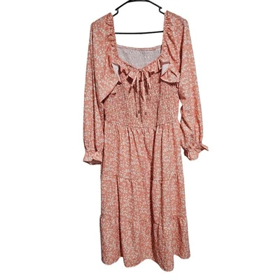 Женщин богемное Cottagecore цветочный прерии платье прерии длинным рукавом оборки - Изображение 1 из 3